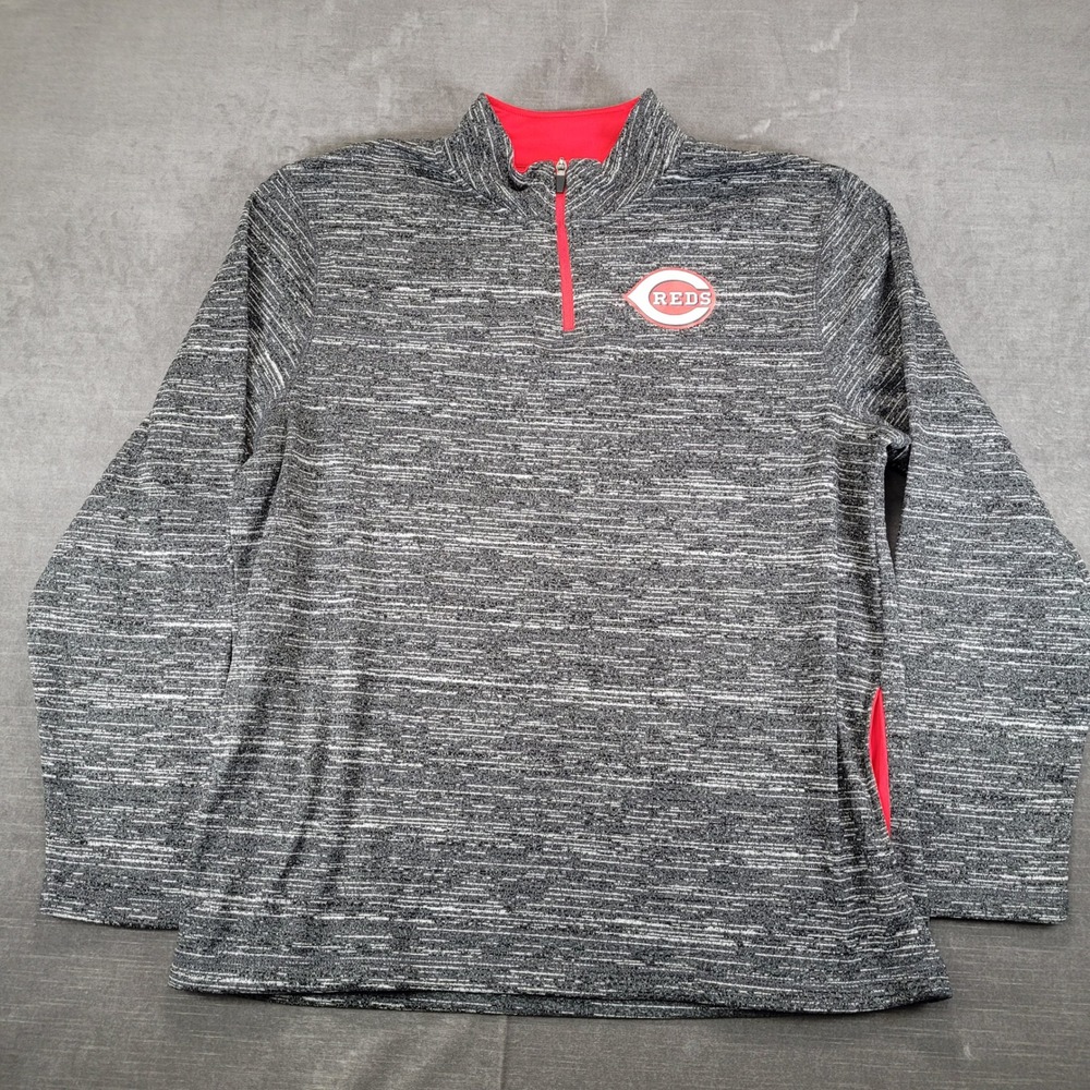 Majestic Cincinnati Reds Mens XL Quarter Zip Pullover Space Dye Gray Red MLB
